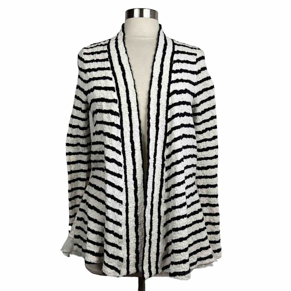 Postmark Cardigan M Womens Blue Striped Lace Cotton Blend Open Anthropologie